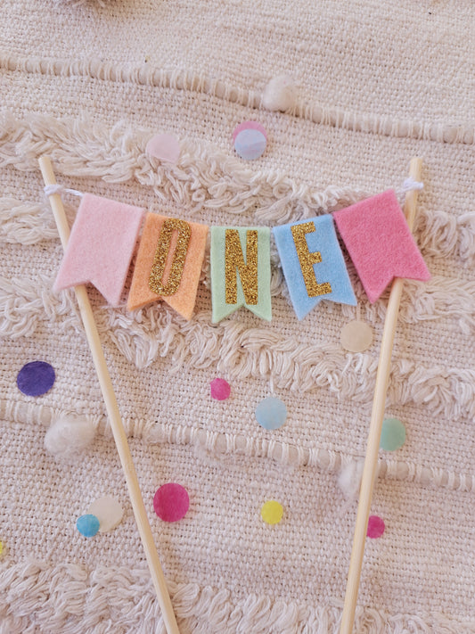 Pastel bunting numbered cake topper