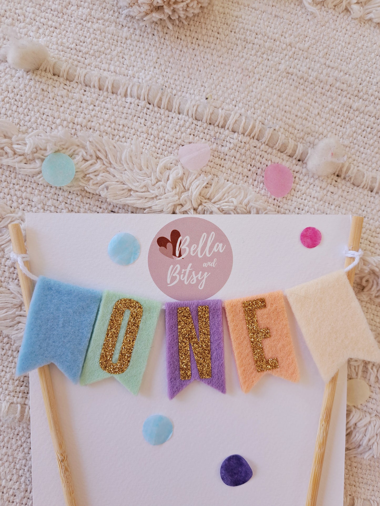 Pastel bunting numbered cake topper