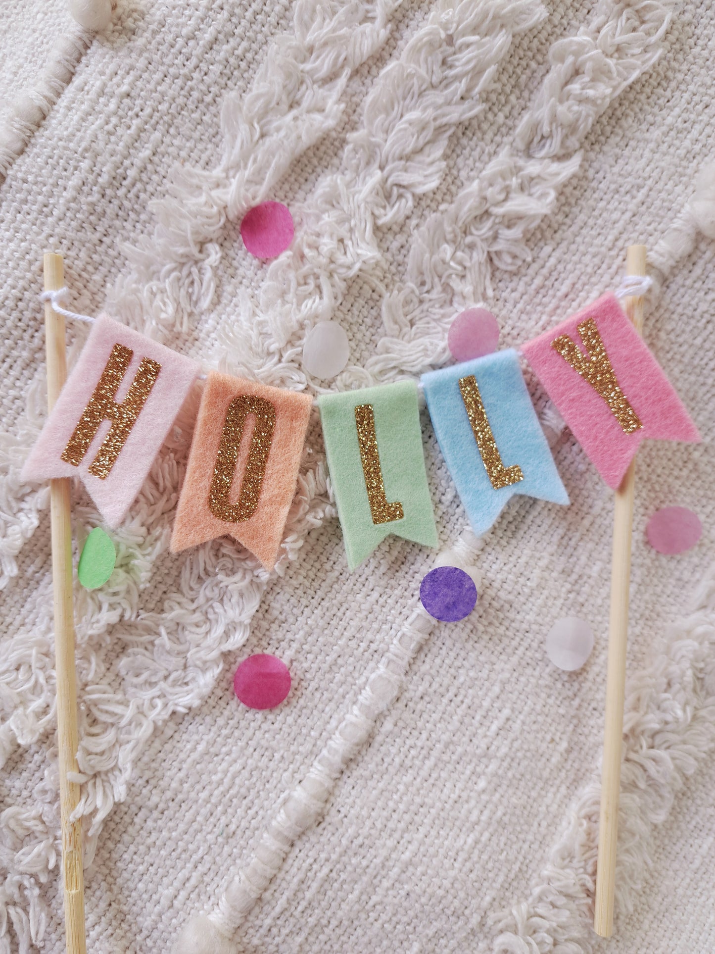 Pastel Bunting Cake Topper, Custom