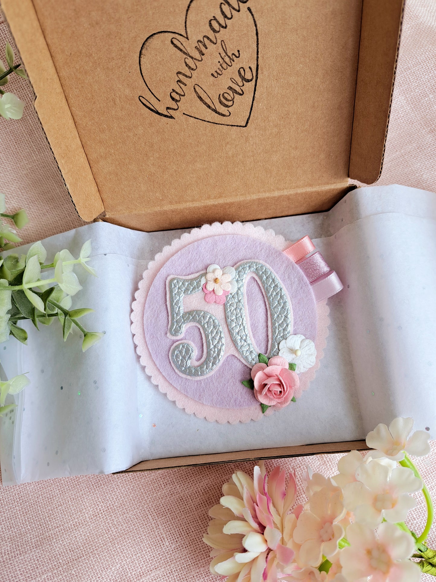 Lilac Birthday Badge, interchangeable numbers