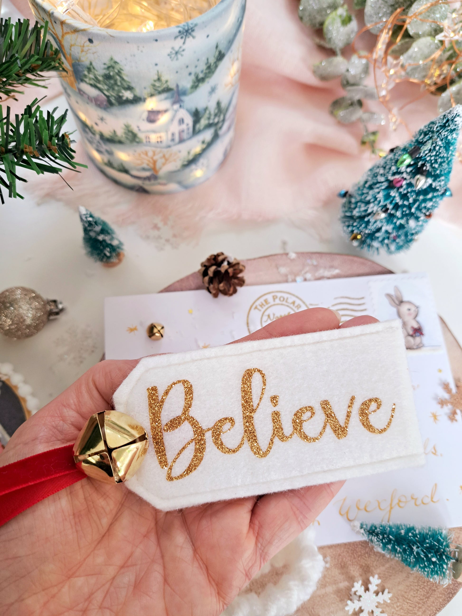 Handmade 'Believe' gift tag for Christmas presents and holiday decor.