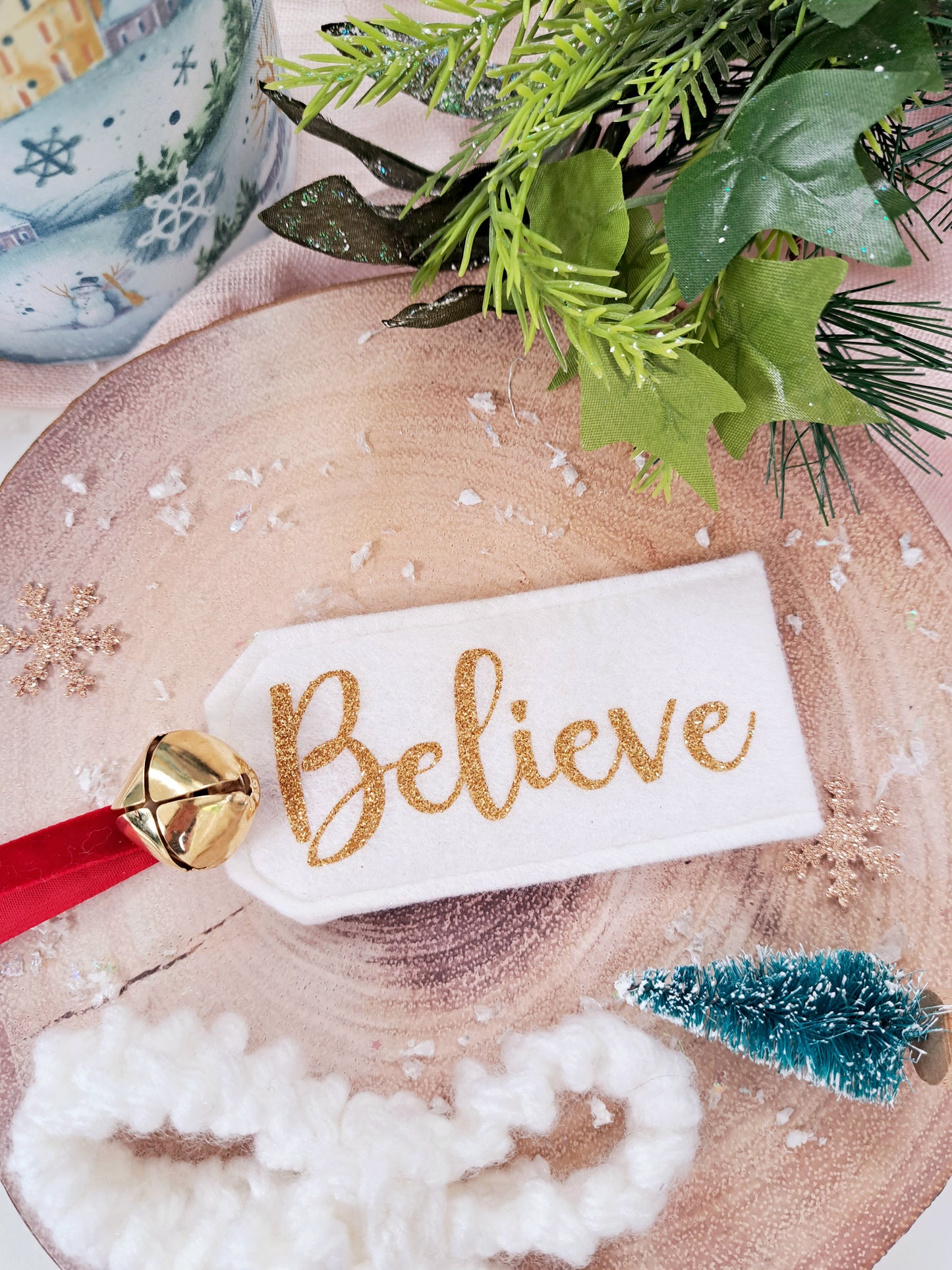 Handmade 'Believe' gift tag for Christmas presents and holiday decor.