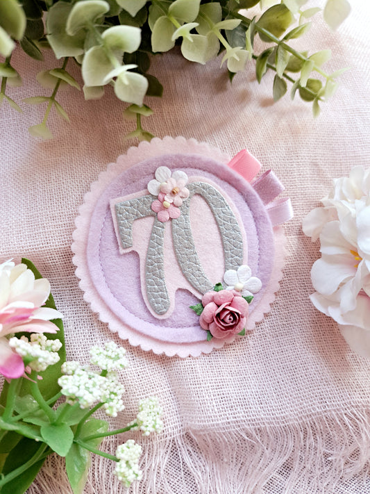 Lilac Birthday Badge, interchangeable numbers