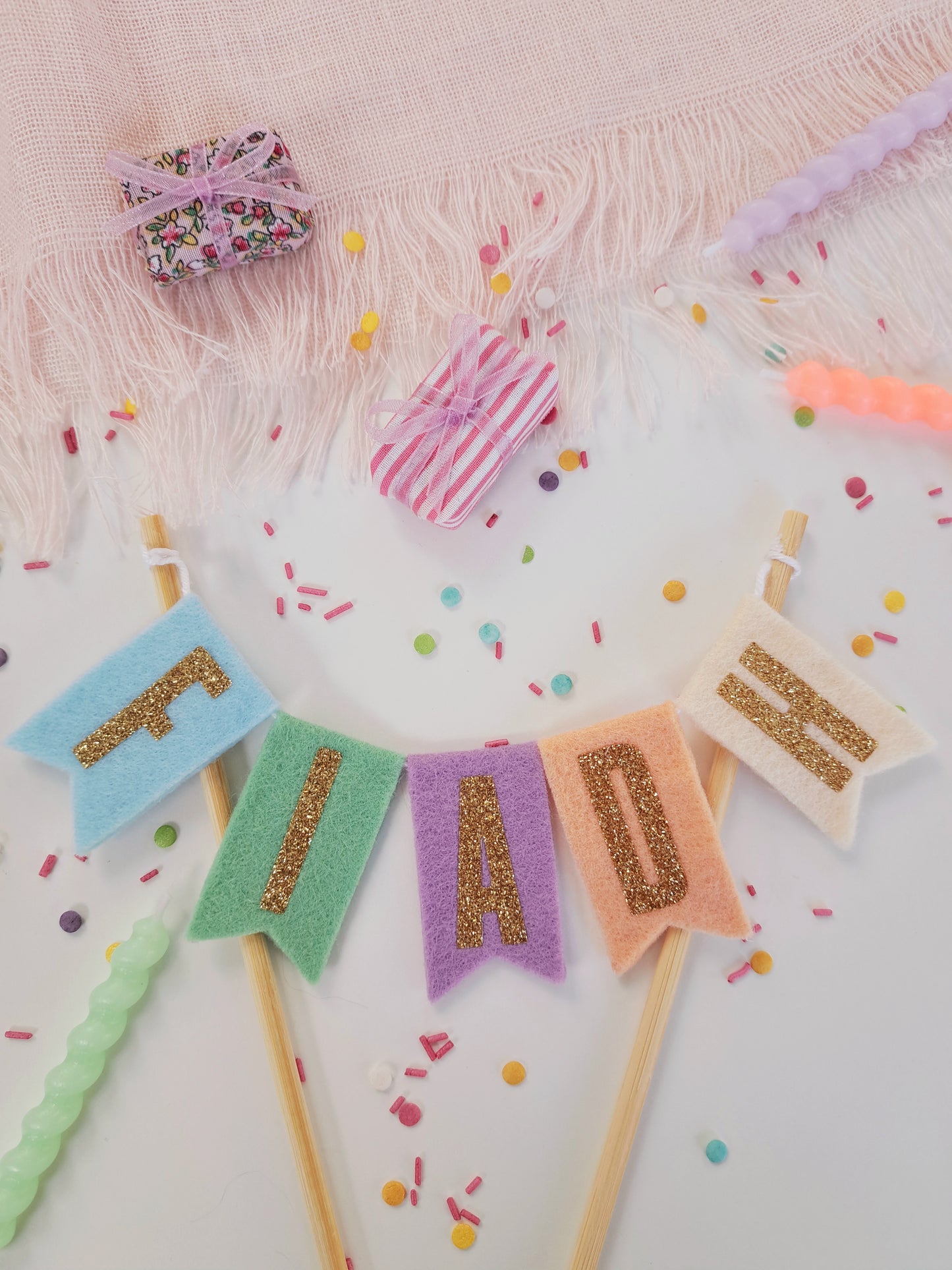 Pastel Bunting Cake Topper, Personalised