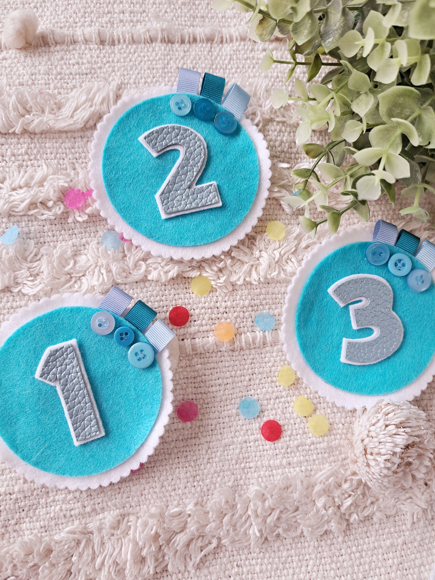 Blue felt birthday badge