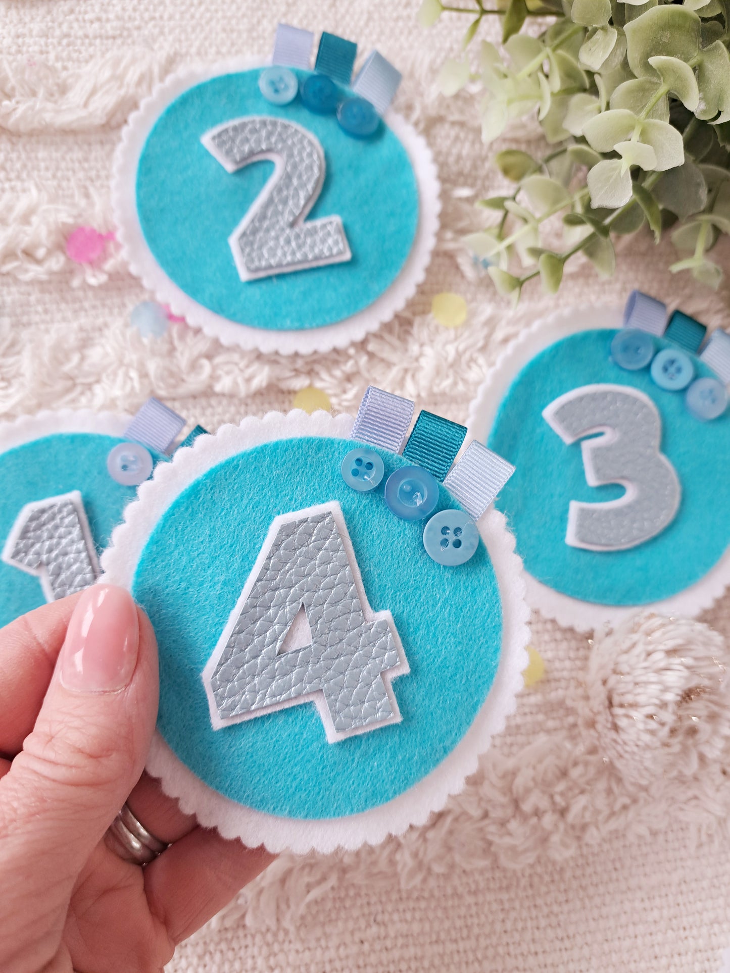 Blue felt birthday badge