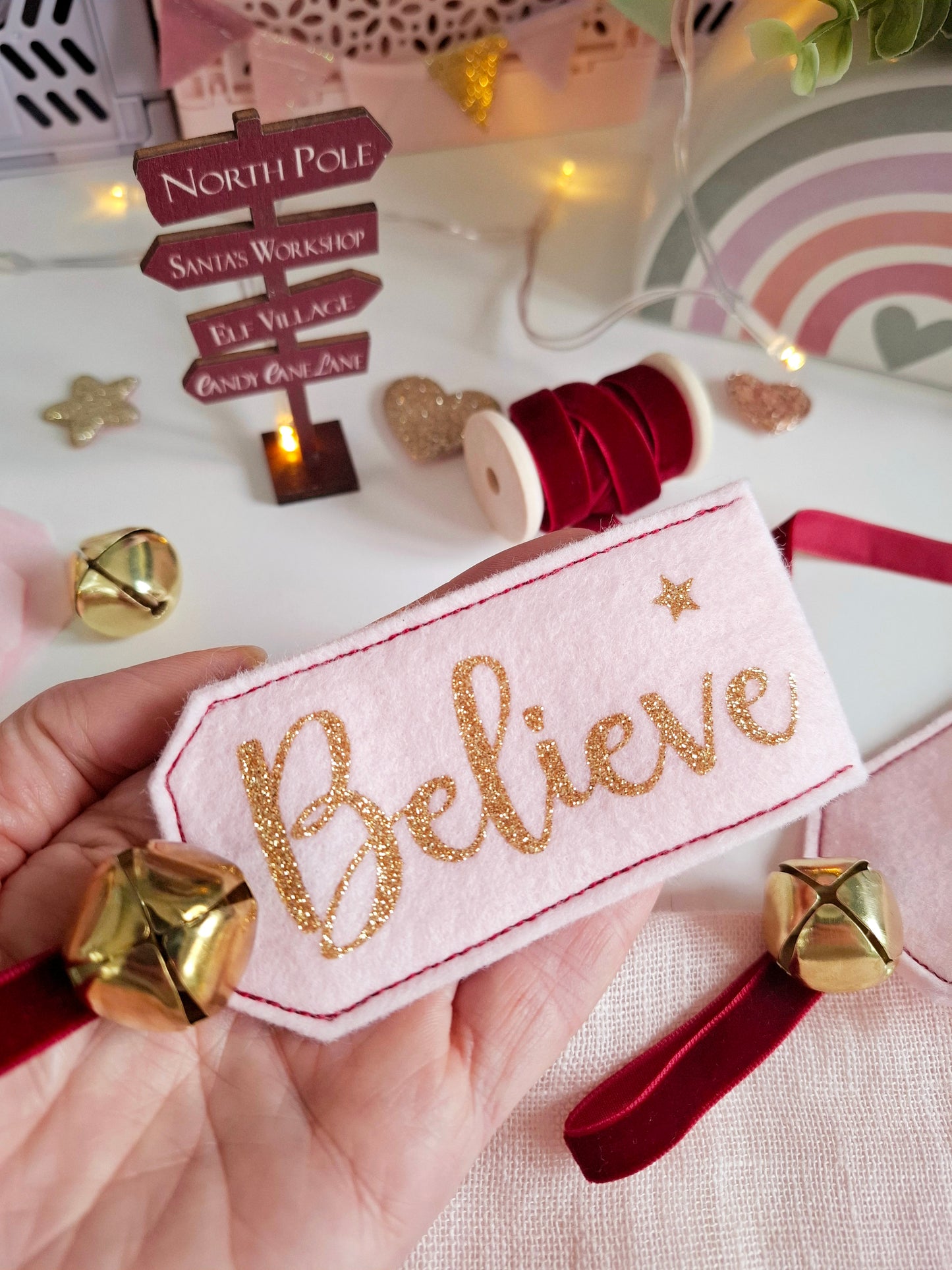 Handmade 'Believe' gift tag for Christmas presents and holiday decor.