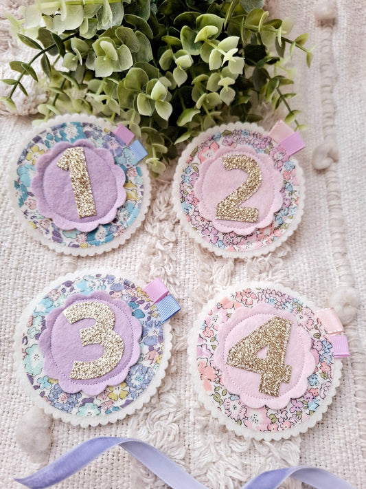 Liberty fabric birthday badge