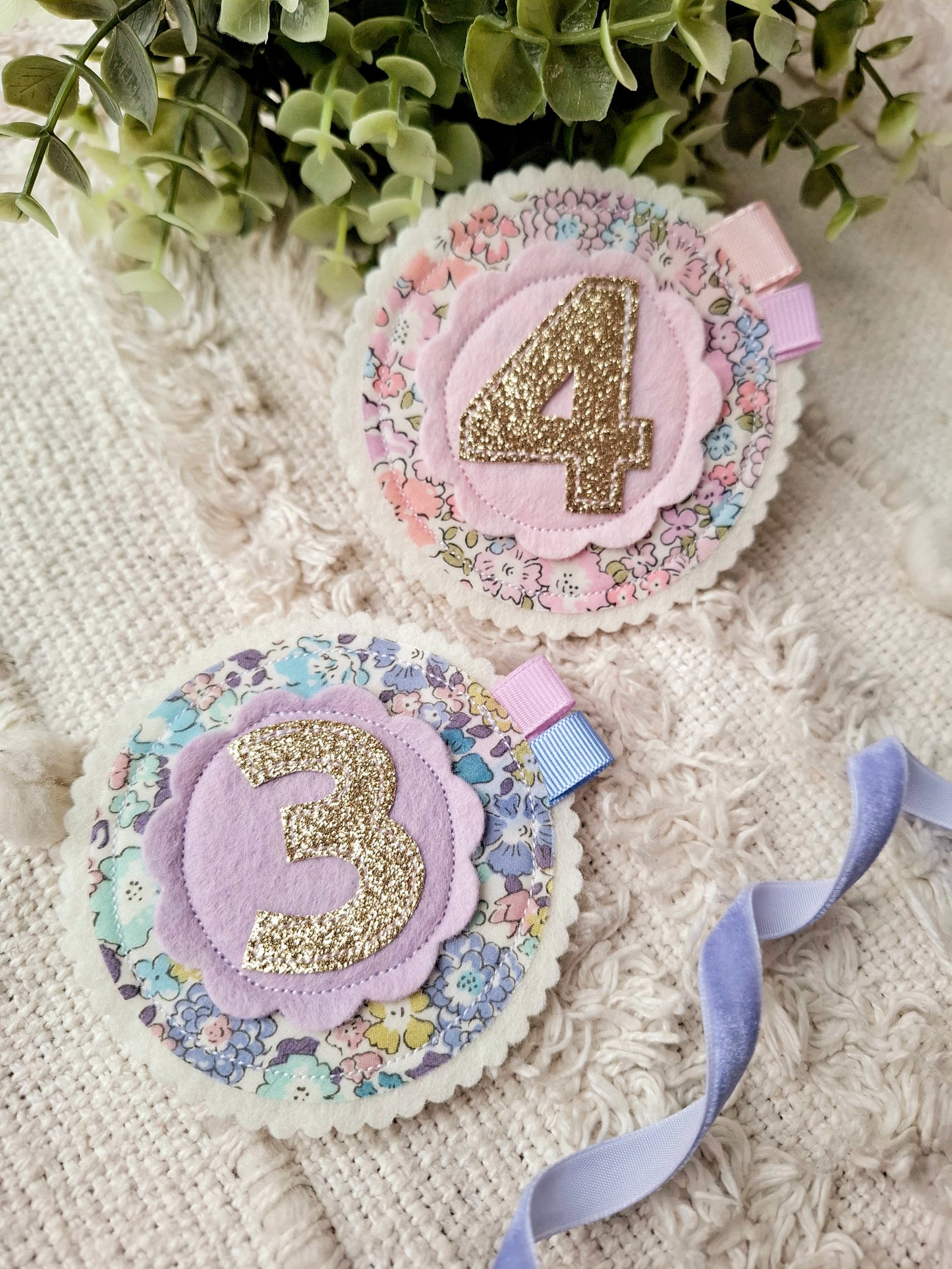 Liberty fabric birthday badge