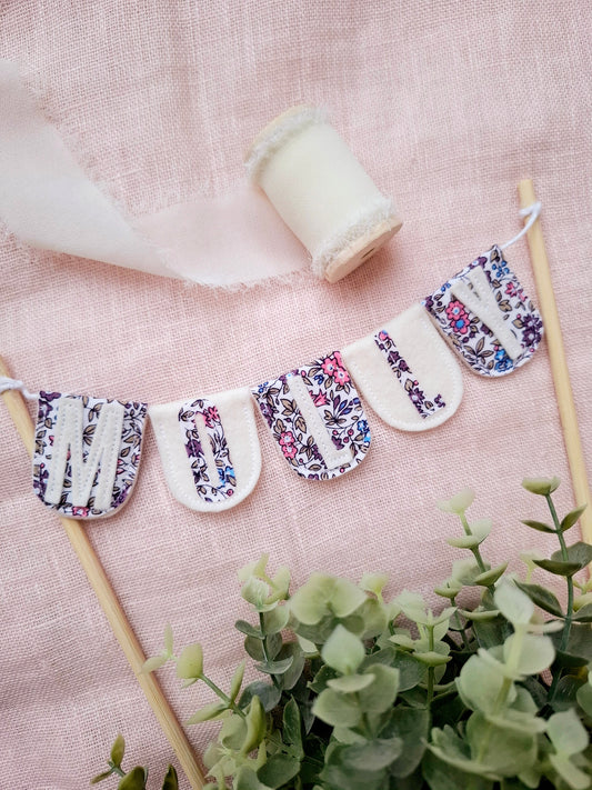 Floral bunting cake topper